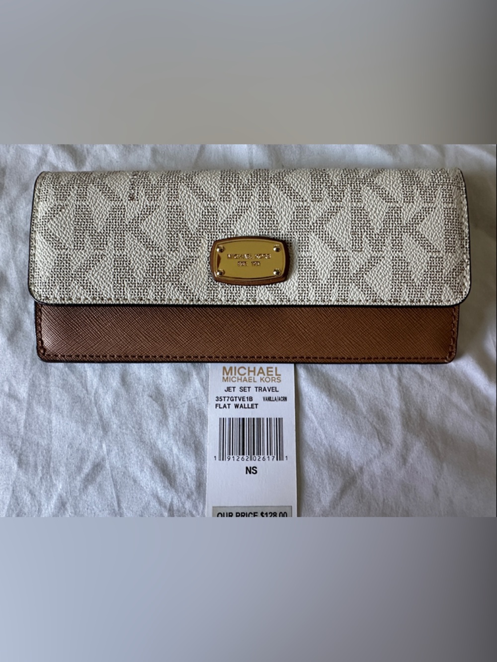 Michael Kors Cream Monogram & Brown Leather Continental Wallet